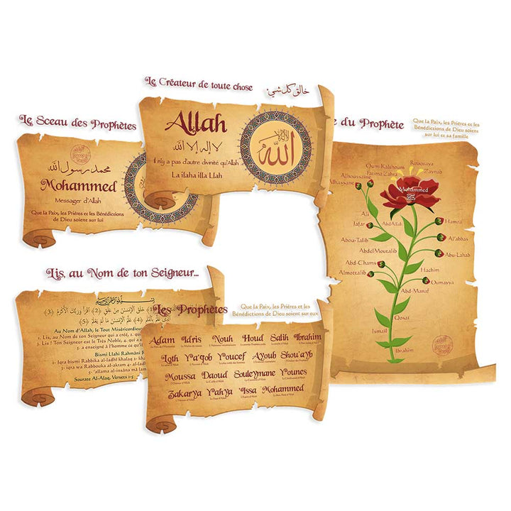 Les 5 parchemins – Pack de 5 posters — Éducation islamique illustrée Famille Musulmane